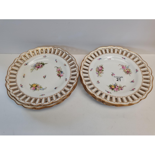 21 - Copeland 24cm floral ribbon plates x 6