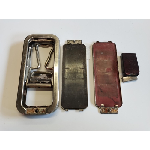 237 - various Lighters, cut throat razor, x3 Harmonicas and a box camera