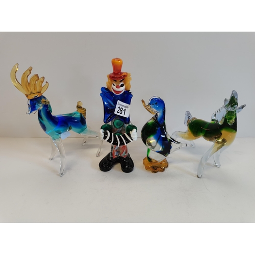 281 - 4 x Murano glass items