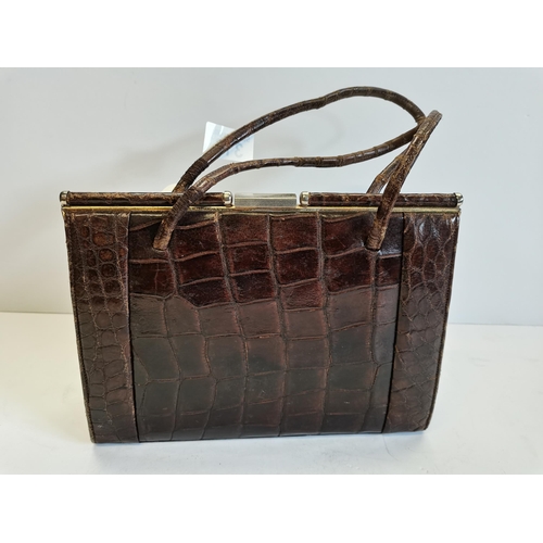 316 - Vintage brown leather Crocodile skin handbag