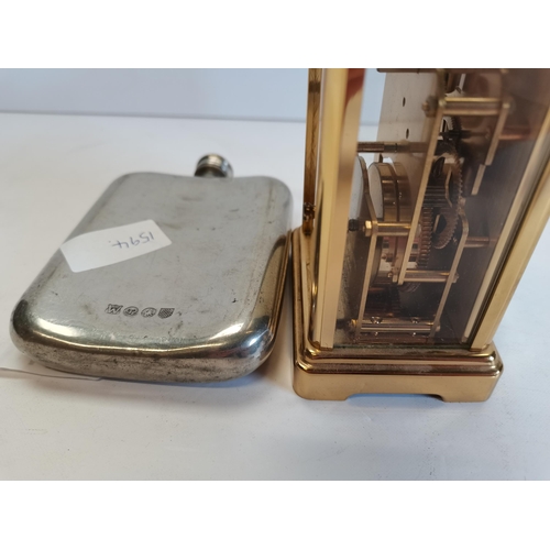 317 - Rapport carriage clock and silver flask