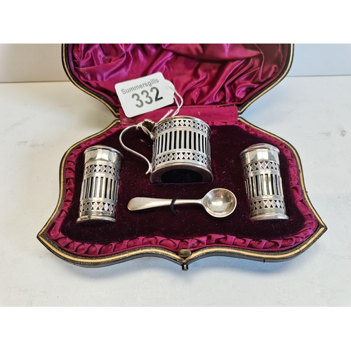 332 - Antique Silver cruet set complete with original case