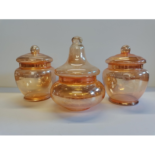 34 - Amber Glass Ginger Jars x3. Excellent condition, no chips