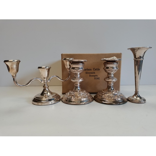 350 - Pair of 13cm Birmingham silver candle sticks etc.