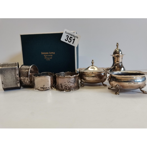 351 - Birmingham silver cruet plus napkin rings