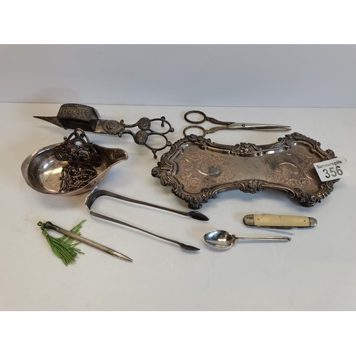 356 - Misc. Silver items incl. sugar tongs, candle snipper etc