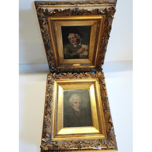 42 - 2X oil paintings on wood in ornate frames 