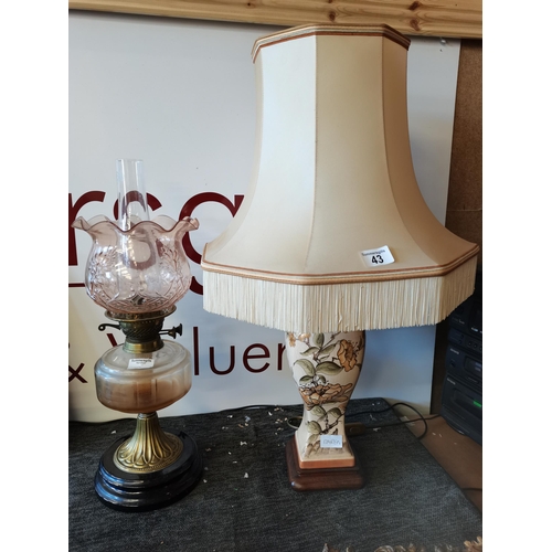 43 - Floral Porcelain Lamp with Cream Shade 