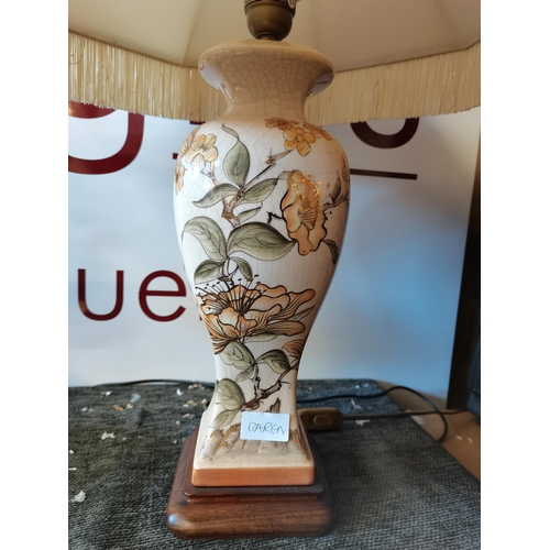 43 - Floral Porcelain Lamp with Cream Shade 