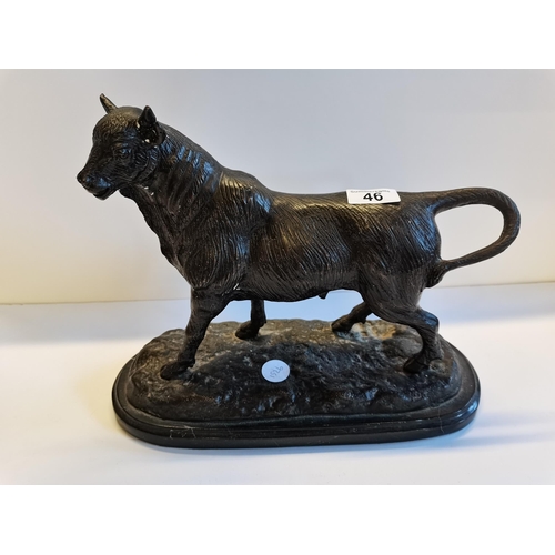 46 - Metal statue of a Bull on Base signed