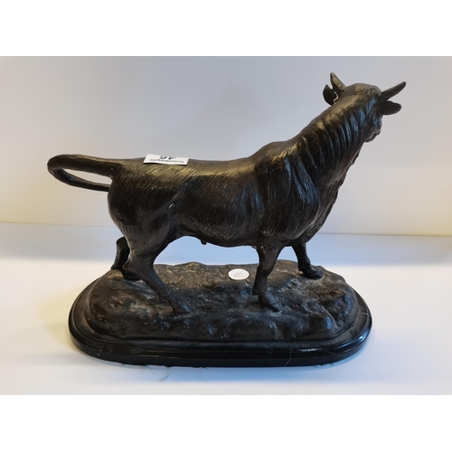 46 - Metal statue of a Bull on Base signed