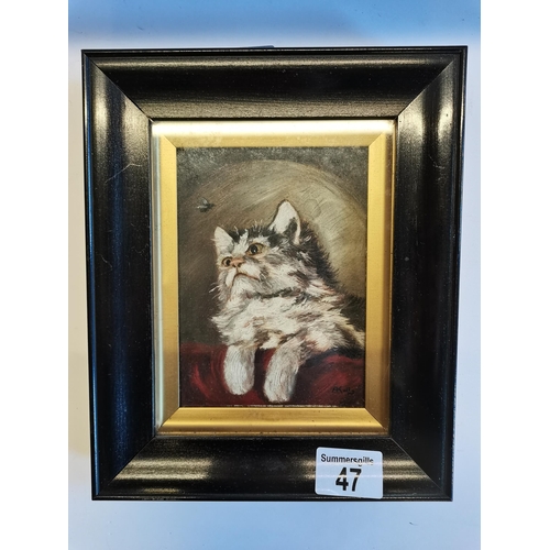 47 - Madame Momtshila (Cat) painted by her owner Artur Kully 1932 in black frame