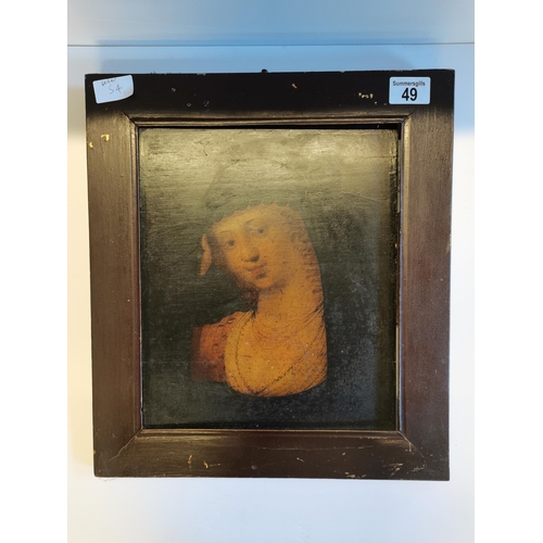 49 - An early oil painting of a Lady on board measuring 32cm x 27cm in good overall condition.