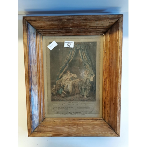 57 - Framed etching plus wooden galleon