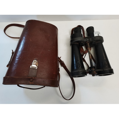 6 - World war field binoculars made by Barr and Stroud serial no. 43602 24cm long with leather case