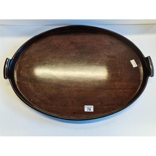 74 - Antique Mahogany Butler Serving tray - rim has a few splits on it