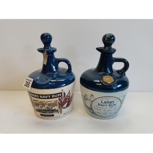 285 - 2 x Lamb's Navy Rum Seton pottery ceramic decanters with contents