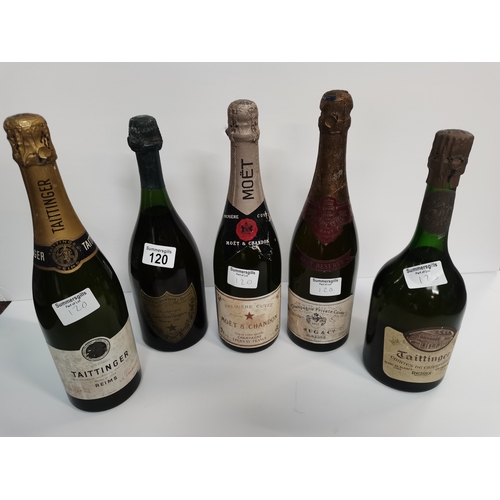 120 - X5 bottles of Champagne - 1964 Dom Perignon, Krug, Moet & Chandon, Taittinger and Tattinger 1964