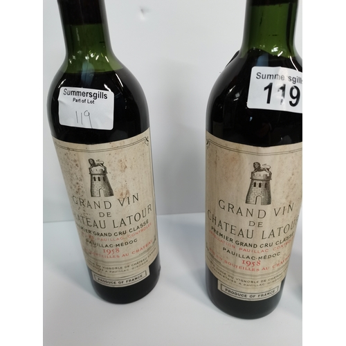 119 - x2 bottles of Grand vin de Chateau Latour 1958 Premier grand guru Classe Paillac Medoc and a bottle ... 