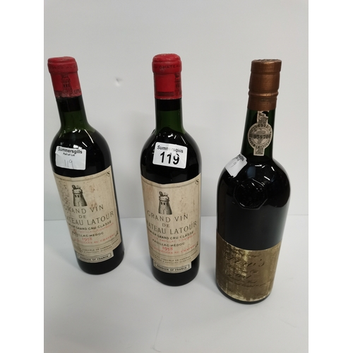 119 - x2 bottles of Grand vin de Chateau Latour 1958 Premier grand guru Classe Paillac Medoc and a bottle ... 