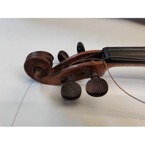 54 - Early Violin and bows in wooden case marked Peter Ditan Feat 1667 plus 5 bows - Length of back of vi... 