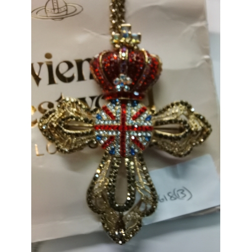 393 - Vivienne Westwood union jack cross and silver necklace plus x antique mother of pearl purse