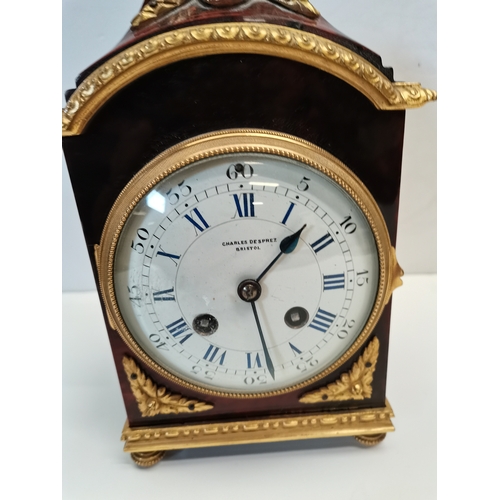 88 - Charles De Sprez mantle clock with key - Tortoiseshell veneer