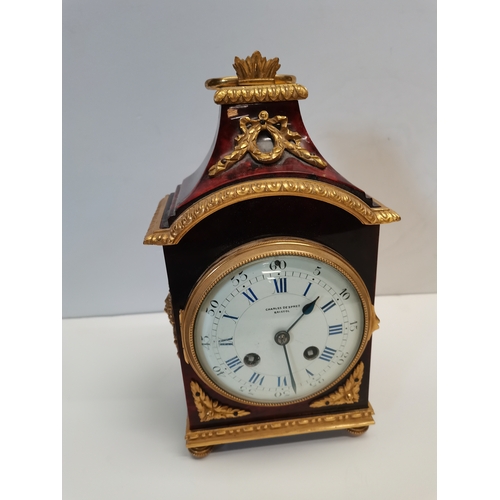 88 - Charles De Sprez mantle clock with key - Tortoiseshell veneer