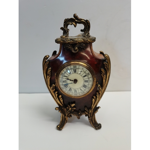 89 - Vintage design Baroque style counter clock in wood and  tortoiseshell veneer with gilded bronze legs