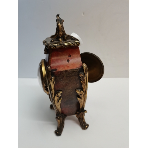 89 - Vintage design Baroque style counter clock in wood and  tortoiseshell veneer with gilded bronze legs