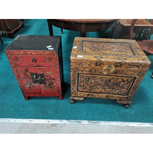 1013 - carved chest and small oriental side cupboard