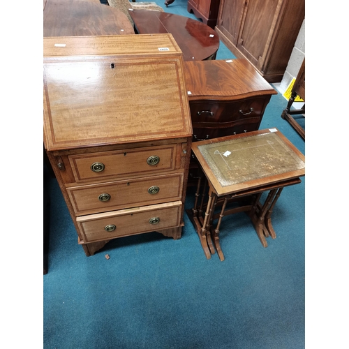 1022 - Edwardian light wood bureau plus 4ht side unit and leather topped next of tables