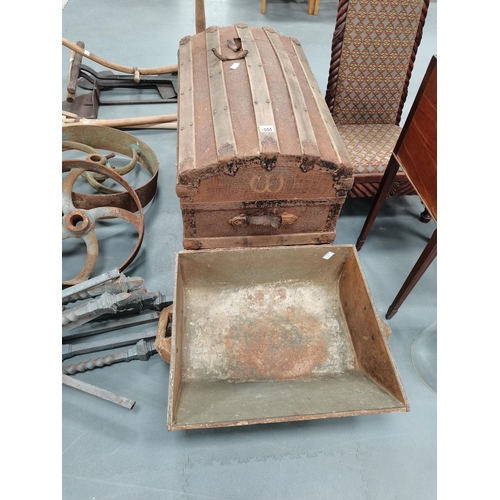 1055 - Antique trunk , metal lined log tray