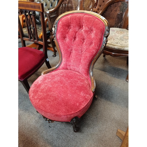 707 - Walnut ladies chair with carved decoration