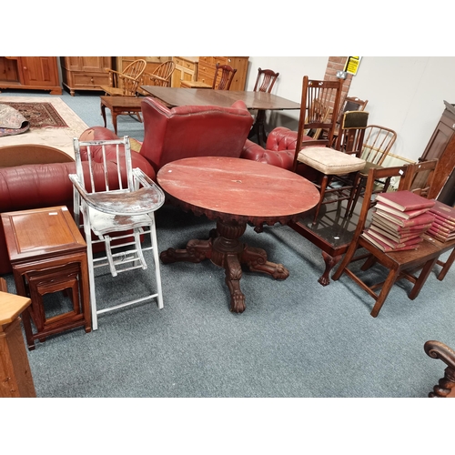 914 - misc. furniture Inc. childs high chair, nest of tables, square glass topped coffee table, centre tab... 