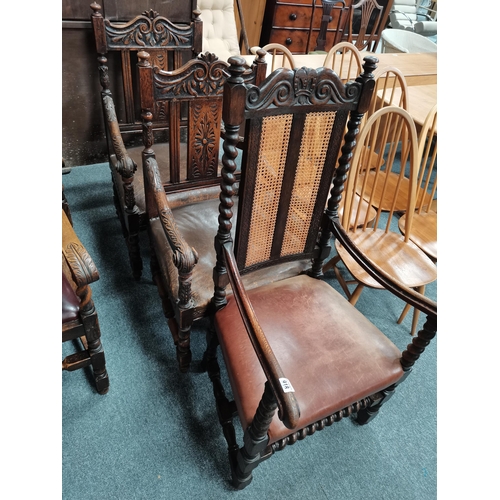 918 - X3 leather seated oak carver chairs