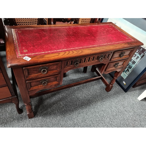 925 - Antique Red leather topped writing desk D48cm x W107cm x H72cm