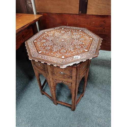 939 - Antique Anglo-Indian Octagonal Rosewood table with cream and black inlay H63cm x W62cm