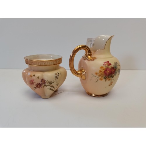 100 - Royal Worcester blush jug 1094 chipped, Royal Worcester China Rose vase circa 1899