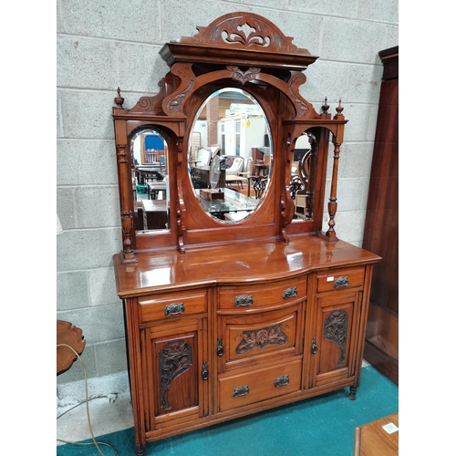 1002 - Walnut and mahogany dressing table with tilting mirror W107cm