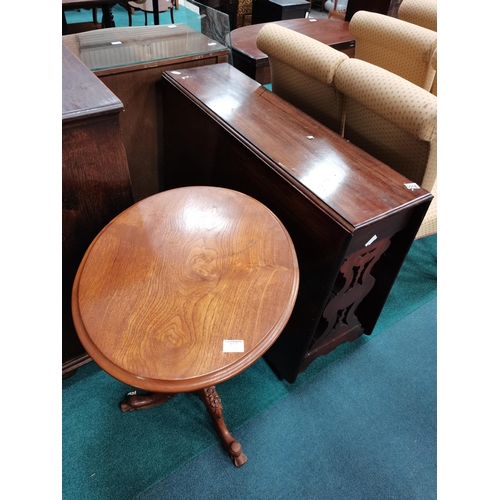 1018 - Drop leaf mahogany dining table plus oval tripod occasional table