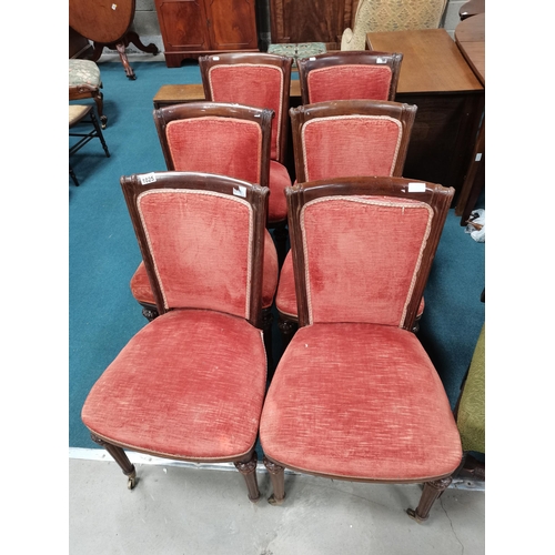 1025 - x6 dining chairs with coral coloured seats