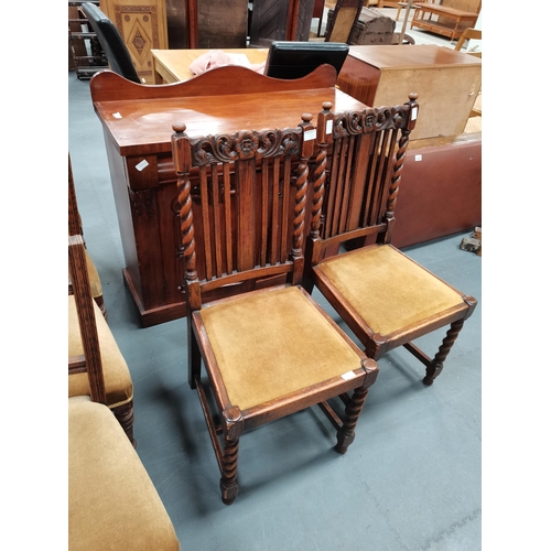 1039 - X2 oak dining chairs and mahogany sideboard