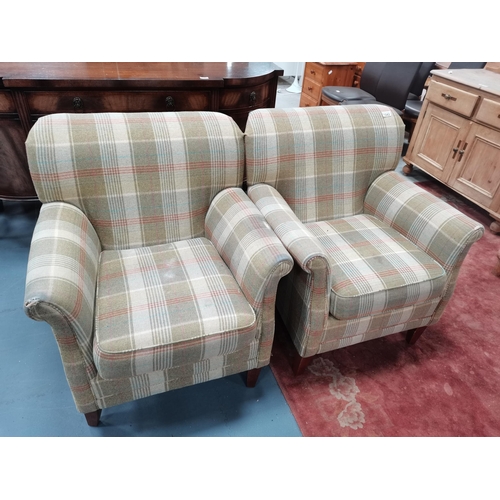 1042 - x2 tweed covered armchairs