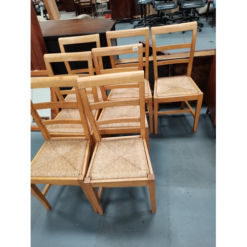 1044 - X7 Oak rush seated dining chairs