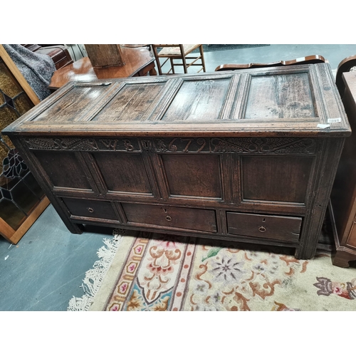 1095 - Early oak blanket box/ coffer 1.5m long