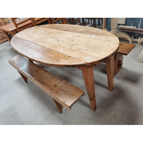 1126 - Pine wake table and 2 benches