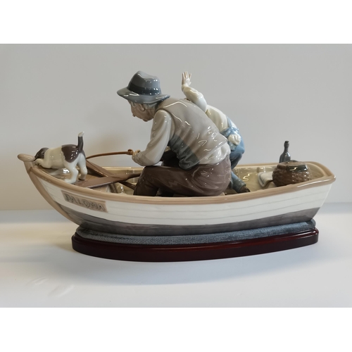 114 - Lladro figure - 'Fishing with Gramps' broken fishing rod