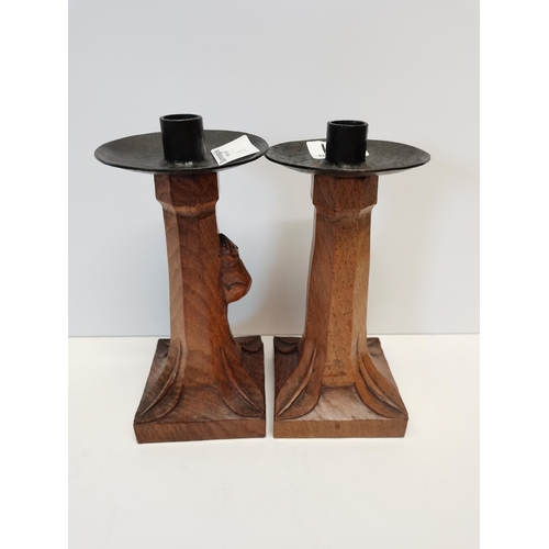 151 - A pair of early Mouseman candlesticks - H7.5inches. Excellent condition