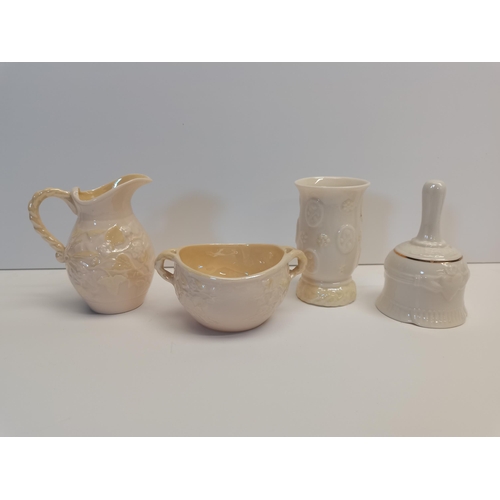 2 - Belleek Ivory Lustre 5th mark 1955-1965 bowl, 7th mark 1980-1993 jug and 8th mark 1997 bell and smal... 